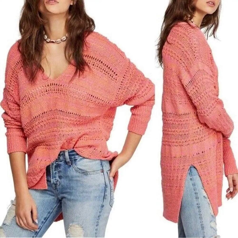 Free People Womens Hot Tropics V Neck Sweater Pullover Long Sleeve XS